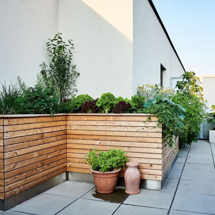 dachterrasse hochbeet holz